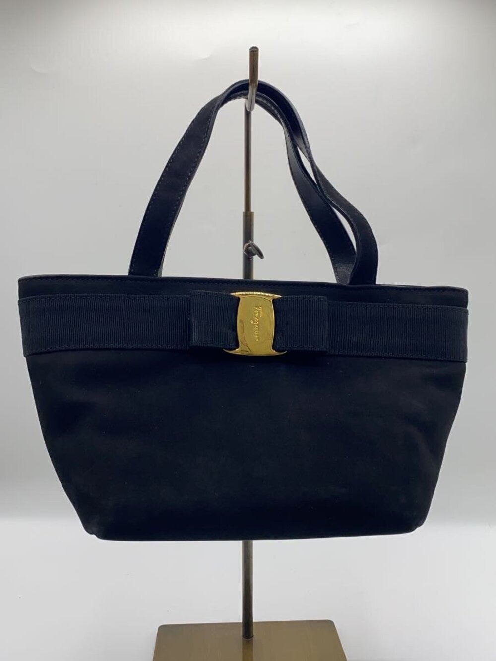 Salvatore Ferragamo Vara Ribbon Handbag Suede Black